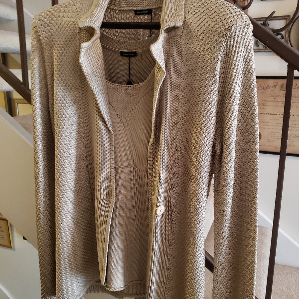 Magaschoni Camel Silk Knit Shell And Jacket Ensemble